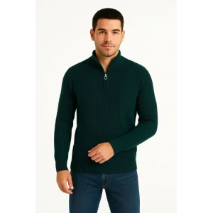 ieg™ Erkek Fitilli Triko Kazak 3’lü Set – Haki, Siyah, Antrasit Kalın Dokuma Pamuklu Regular Fit V Yaka Fermuarlı Uzun Kollu Rahat Kışlık Kazak Kombini