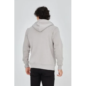 ieg™ Erkek Kapüşonlu Baskılı Fermuarlı Hırka - Boyalı Gri