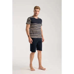 ieg ™ Erkek Lacivert Sıfır Yaka Kısa Kol Şortlu Pijama Takımı