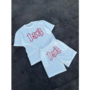 ieg™ Erkek Nakış İşlemeli Şortlu Takım - Beyaz