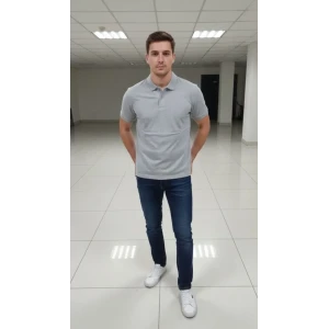 ieg™ Erkek Pike Kumaş Düğmeli Yaka Regular Fit Günlük Kısa Kol Tişört T-shirt - Gri