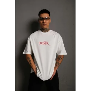 ieg™ Erkek Sırt Baskılı Oversize T-Shirt - Beyaz