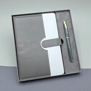 ieg™ Gri Kutulu Deri Defter Roller Kalem Set