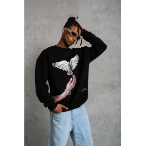 ieg™      Güvercin Baskılı Sweatshirt - Siyah -
