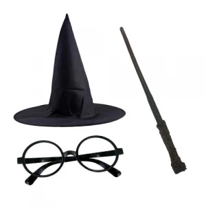 ieg ™ Harry Potter Siyah Şapkası Harry Potter Gözlüğü Harry Potter Asası 3 lü Set