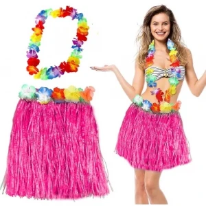ieg™ Hawaii Pembe Püsküllü 40 cm Etek ve Kolye Seti