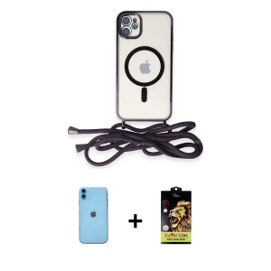 ieg™ iPhone 11 Kılıf Eksen Özel Seri - Siyah Buffer Cam Ekran Koruyucu + Neon Fosforlu Kamera Lens - MI
