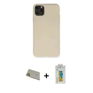 ieg™ iPhone 11 Pro Max Kılıf Ahenk Serisi - Siyah Polymer Nano Ekran Koruyucu + Rainbow Kamera Lens Koruma Cam - GD