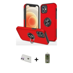 ieg™ iPhone 12 Kılıf Odak Form Prime - Siyah Joko Magic 5D Hayalet Cam + Mor Rainbow Kamera Lens Koruma Cam