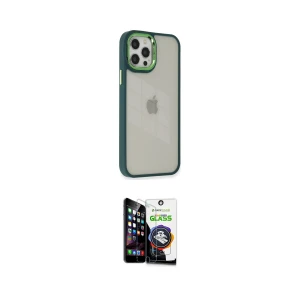 ieg™ iPhone 12 Pro Max Kılıf Eksen Doku Prime - Şeffaf Temperli Cam Ekran Koruyucu