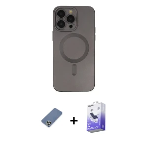 ieg™ iPhone 13 Pro Max Kılıf Akış Minimal Özel Seri - Siyah Bilvis 5in1 5D Magic Hayalet Cam Ekran Koruyucu + Metal Kamera Lens Koruma Cam - AKYL