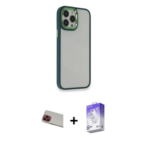 ieg™ iPhone 13 Pro Max Kılıf Eksen Doku Prime - Siyah Bilvis 5in1 3D Magic Cam Ekran Koruyucu + Rainbow Kamera Lens Koruma Cam - KI