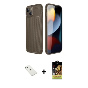 ieg™ iPhone 14 Kılıf Eksen Form Prime - Siyah Buffer Cam Ekran Koruyucu + Diamond Kamera Lens - YL
