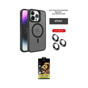ieg™ iPhone 14 Pro Kılıf Akış Form - Siyah Buffer Cam Ekran Koruyucu