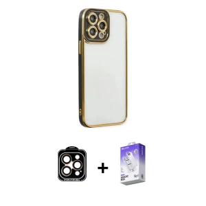 ieg™ iPhone 14 Pro Max Kılıf Çekirdek Klasik Serisi - Siyah Bilvis 5in1 3D Magic Cam Ekran Koruyucu + PVD Metal Kamera Lens - TU
