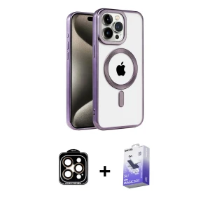 ieg™ iPhone 14 Pro Max Kılıf Eksen Form Koleksiyonu - Siyah Bilvis 5in1 5D Magic Hayalet Cam Ekran Koruyucu + PVD Metal Kamera Lens - TU