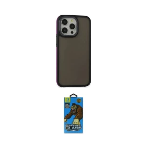 ieg™ iPhone 14 Pro Max Kılıf Eksen Işık - Siyah 18D Cam Ekran Koruyucu