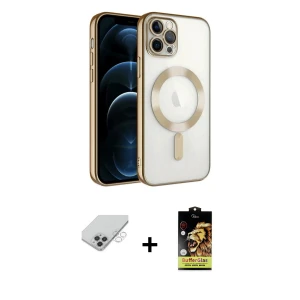 ieg™ iPhone 14 Pro Max Kılıf Nova Işık Özel Seri - Siyah Buffer Cam Ekran Koruyucu + Gümüş Band Metal Kamera Lens