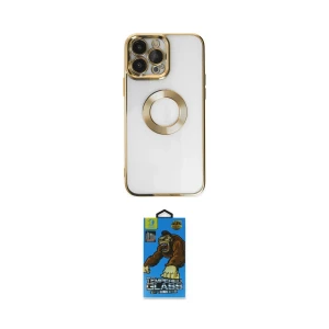 ieg™ iPhone 14 Pro Max Kılıf Pusula Form - Siyah 18D Cam Ekran Koruyucu
