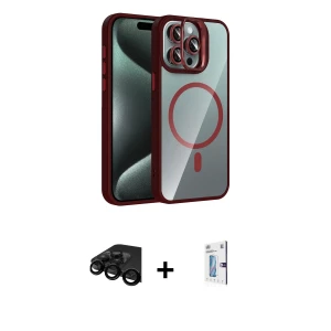 ieg™ iPhone 15 Pro Max Kılıf Yadigar Asil Koleksiyonu - Siyah Bilvis 0.18mm Plus Cam Ekran Koruyucu + Siyah Raze Metal Kamera Lens