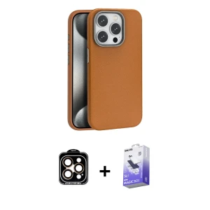 ieg™ iPhone 15 Pro Max Kılıf Zirve Modern Prime - Siyah Bilvis 5in1 5D Magic Hayalet Cam Ekran Koruyucu + PVD Metal Kamera Lens - TU