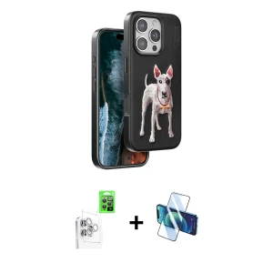 ieg™ iPhone 16 Pro Max Kılıf Nova Form Koleksiyonu - Siyah 3D Antistatik Seramik Nano Ekran Koruyucu + Raze Metal Kamera Lens - BZ
