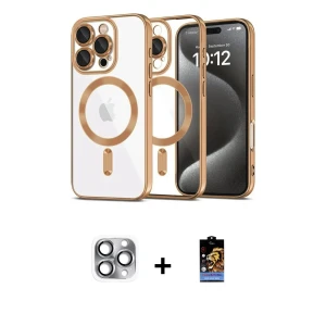ieg™ iPhone 16 Pro Max Kılıf Nova Işık Özel Seri - Siyah Buffer Hayalet Cam Ekran Koruyucu + Pers Alüminyum Kamera Lens - GI