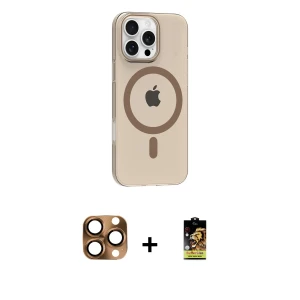 ieg™ iPhone 16 Pro Max Kılıf Pusula Form Özel Seri - Siyah Buffer Cam Ekran Koruyucu + Çöl Titanyum Pers Alüminyum Kamera Lens