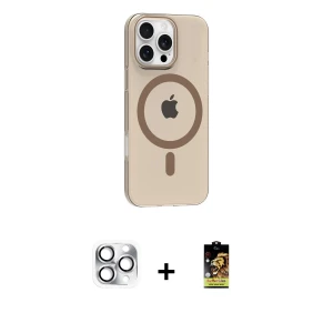 ieg™ iPhone 16 Pro Max Kılıf Pusula Form Özel Seri - Siyah Buffer Cam Ekran Koruyucu + Gümüş Pers Alüminyum Kamera Lens