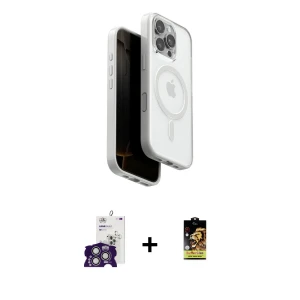 ieg™ iPhone 16 Pro Max Kılıf Pusula Form Serisi - Siyah Buffer Cam Ekran Koruyucu + Bilvis Titan Kamera Lens - GS