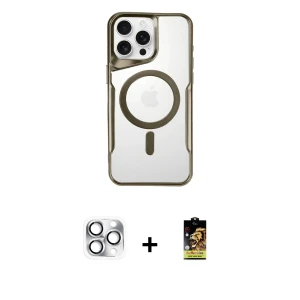 ieg™ iPhone 16 Pro Max Kılıf Yadigar Klasik Özel Seri - Siyah Buffer Cam Ekran Koruyucu + Pers Alüminyum Kamera Lens - GS