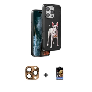 ieg™ iPhone 16 Pro Max Nova Form Koleksiyonu - Siyah Buffer Hayalet Cam Ekran Koruyucu + Çöl Titanyum Pers Alüminyum Kamera Lens