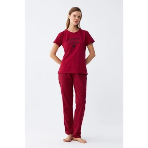 ieg ™ Kadın Bordo Kalp Desenli Kısa Kollu Penye Pijama Takımı