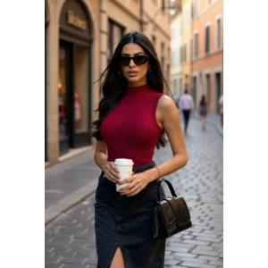 ieg™ Kadın Bordo Kolsuz Balıkçı Yaka Basic Bluz