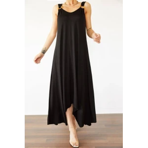 ieg™ Kadın çan Dokuma Kumaş V Yaka Asimetrik Kesim Elbise