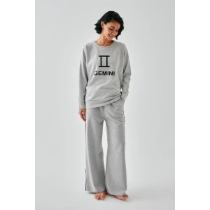 ieg ™ Kadın Gri İkizler Burcu Oversize 2 İplik Eşofman Ev Giyim Takımı