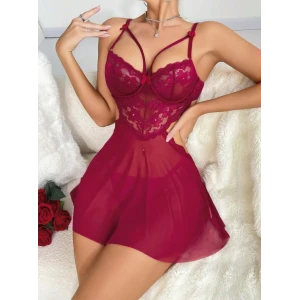 ieg ™ Kadın Kırmızı Fantezi Gecelik Tül Göğüs Dantel Dekolteli Fiyok detaylı 2162