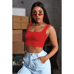 ieg™ Kadın Kırmızı Kalın Askılı Crop Top Büstiyer