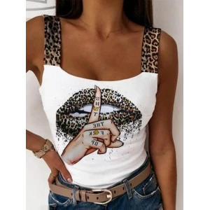 ieg™ Kadın Leopar Askılı Leopar Baskılı Mikro Kumaş Bluz