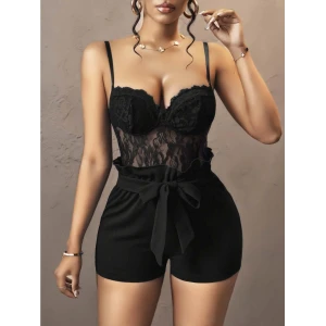 ieg ™  Kadın Siyah Kuşak ve Dantel Detaylı Gece Kıyafeti 5143