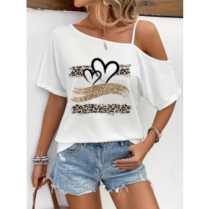 ieg™ Kadın Tek Omuzu Açık Ip Askılı Baskılı Viskon Bluz