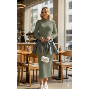 ieg™ Kadın Uzun Kollu Balıkçı Yakalı Yanlardan Yırtmaçlı Kaşkorse Maxi Elbise