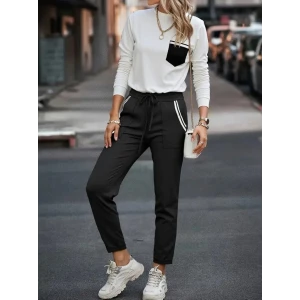 ieg™ Kadın Uzun Kollu Bisiklet Yaka Cepli Viskon Iki Iplik Bluz Ve Pantolon Ikili Takım