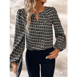 ieg™ Kadın Uzun Kollu Damla Detaylı Yaka Desenli Süprem Bluz