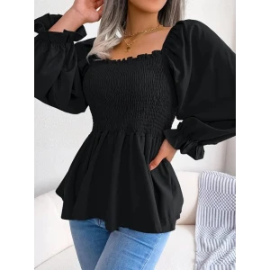 ieg™ Kadın Uzun Kollu Geometrik Yakalı Gipe Detaylı Krep Bluz