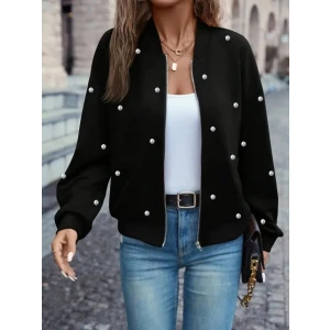ieg™ Kadın Uzun Kollu önden Fermuarlı Incili Kısa Modal Ceket