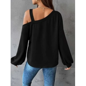 ieg™ Kadın Uzun Kollu Tek Omuz Askı Detay Salaş Viskon Iki Iplik Bluz