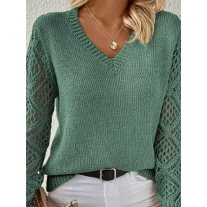 ieg™ Kadın Uzun Kollu V Yaka Kol Delikli Baklava Desen Detaylı Triko Kazak