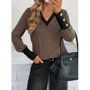 ieg™ Kadın Uzun Kollu V Yakalı Desenli Süprem Bluz