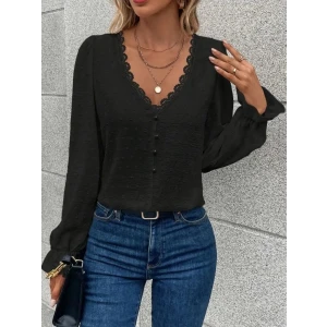 ieg™ Kadın Uzun Kollu V Yakalı önden Düğmeli Bluz